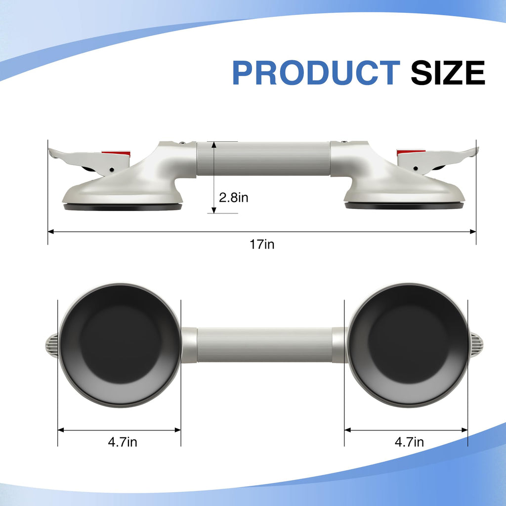 DAILYLIFE Shower Grab Bar for Bathtubs and Showers, 17 inch Heavy Duty Shower Handle with Strong Suction Cup, 300 lbs Safety Shower Handrails for Seniors and Elderly, Grey