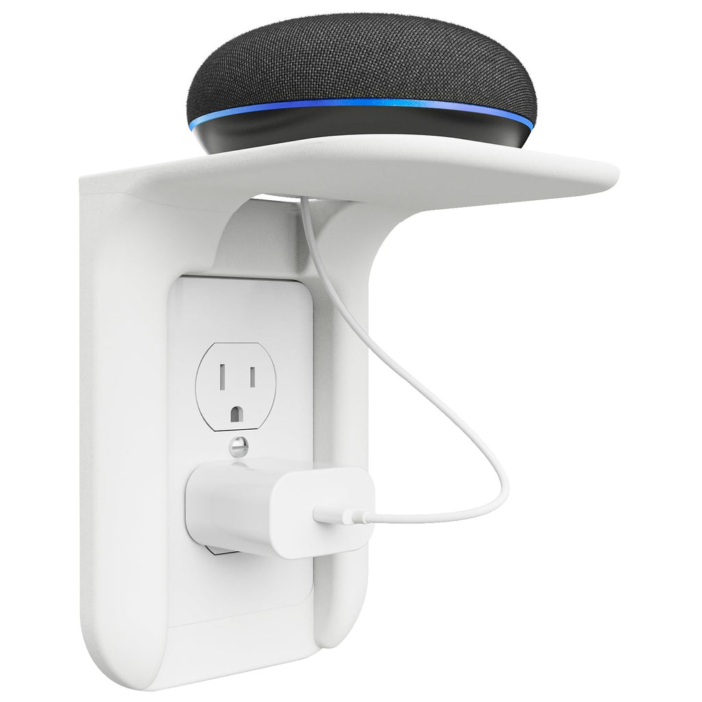 Outlet Shelf Wall Holder, Bathroom Shelf up to 10lbs Standard Vertical Duplex Wall Organizer for Smart Home Decor Space Saving Power Tools, Toothbrush (OLS001-W), 1 Pack, White