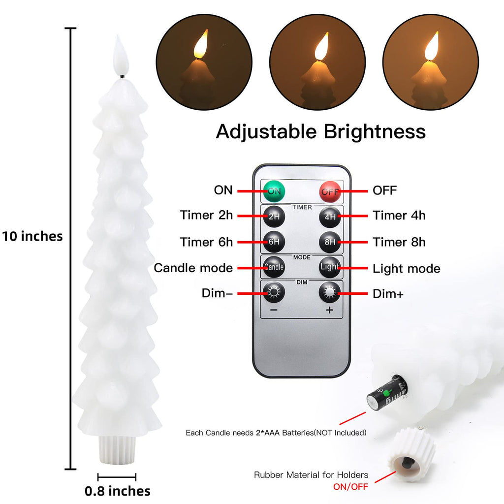 Fo32won Snowy White LED Flameless Taper Candles Battery Operated with Remote and Timer, Set of 4 Christmas Real Wax Window Candlesticks with 3D Flame Wick, 10 Inches Flickering Christmas Candlesticks