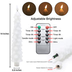 Fo32won Snowy White LED Flameless Taper Candles Battery Operated with Remote and Timer, Set of 4 Christmas Real Wax Window Candlesticks with 3D Flame Wick, 10 Inches Flickering Christmas Candlesticks