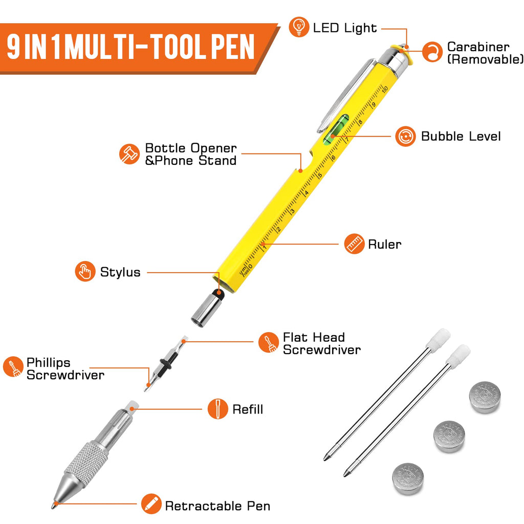 Gifts for Dad, 9 in 1 Multi Tool Pen, Fathers Day Dad Gifts from Daughter Son, Mens Gifts for Christmas, Cool Gadgets for Grandpa, Gifts for Men Who Have Everything