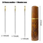 YAWALL Self Threading Needles for Hand Sewing - 24 Pieces Easy Thread Needles for Hand Sewing,Embroidery Side Threading Hand Sewing Needles with Wooden Needle Case Carving Pattern