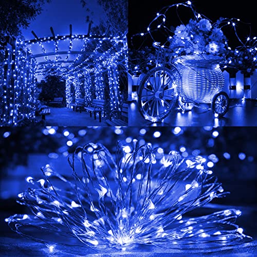 TW SHINE Blue Solar String Lights Outdoor, Total 80 FT 240 LED Solar Powered Waterproof Fairy Lights 8 Modes Copper Wire Lights for Christmas Party Tree Wedding Yard Decorations, 2 Pack