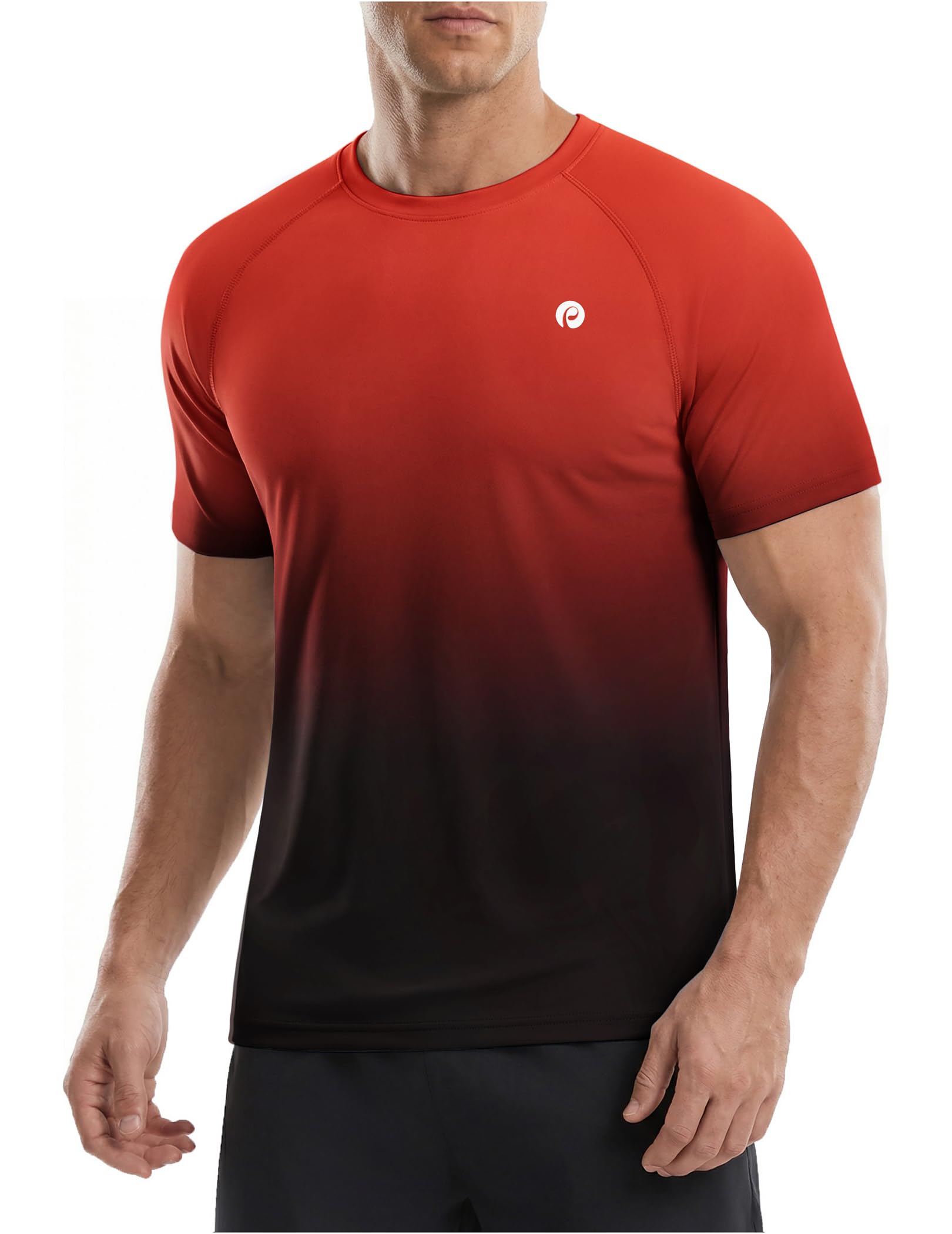Mens Workout Shirts UPF 50+ Sun Protection Shirts Swim SPF UV Quick Dry Short Sleeve T-Shirts for Athletic Fishing Rash Guard L