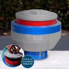 Blue Mano Chlorine Floater (V2.0 Upgraded) for 3 inch Tabs with Refill Warning, Durable Design, 7 inch Large Dispenser for Inground and Above Ground Swimming Pool