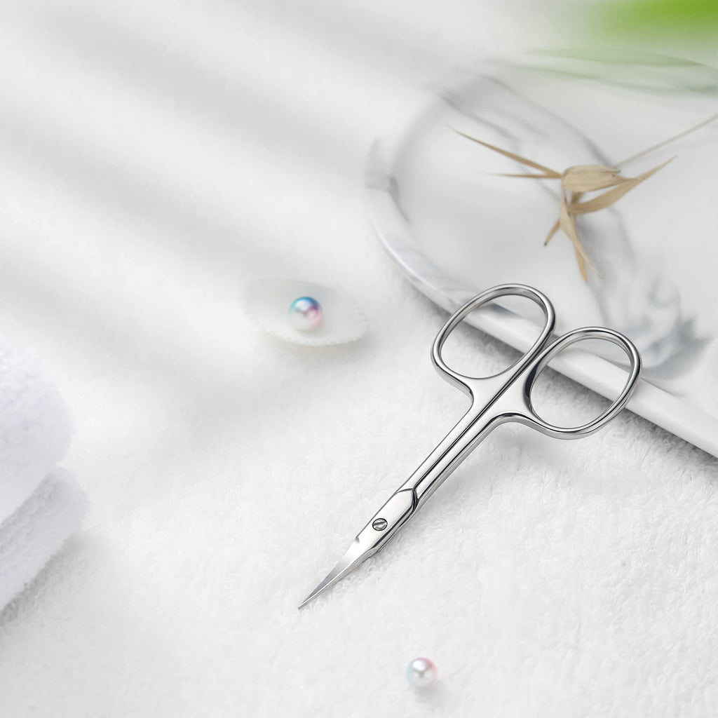 FVION Curved Cuticle Scissors Extra Fine for Women, Men and Professionals - Stainless Steel Small Manicure Scissors with Precise Pointed Tip Grooming Blades