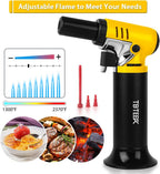 TBTeek Butane Torch with Fuel Gauge T907, One-hand Operation Kitchen Torch Lighter with Adjustable Flame for BBQ, Baking, Brulee Creme, Crafts and Soldering, 2 Pack(Butane Not Included)