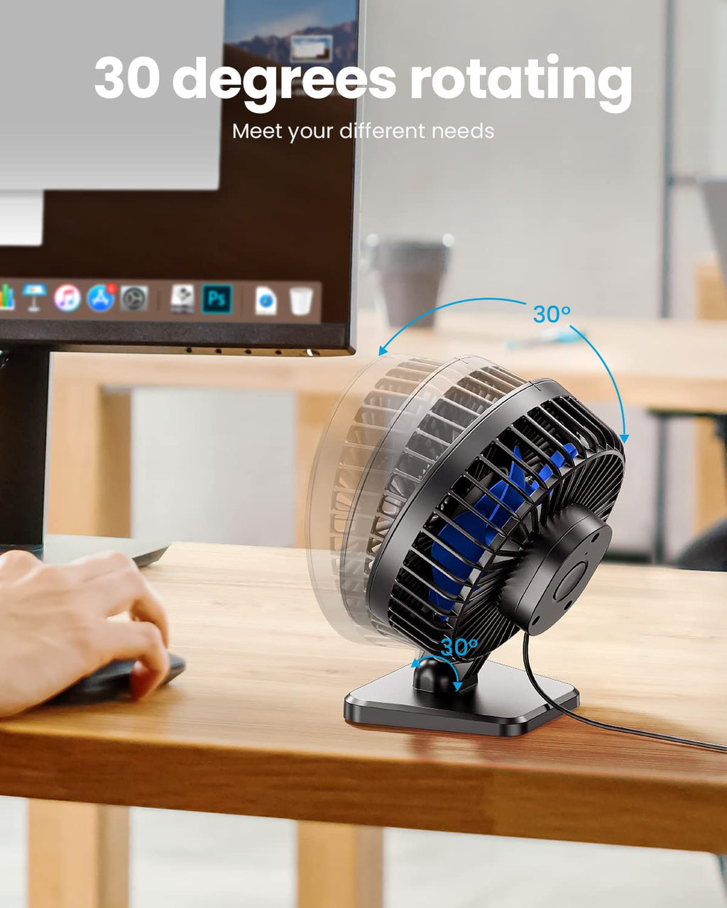 USB Desk Fan, Small But Powerful, Personal Portable Quiet 3 Speeds, Adjustable Mini Table Desktop fan for Cooling Home Office Car Summer Travel Gifts Blue