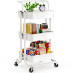 Pipishell 3 Tier Mesh Utility Cart, Rolling Metal Organization Cart with Handle and Lockable Wheels, Multifunctional Storage Shelves for Kitchen Living Room Office White