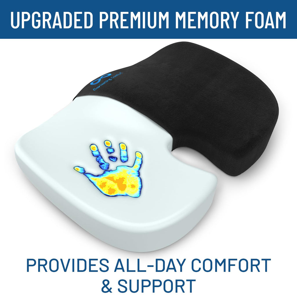 Everlasting Comfort Memory Foam Seat Cushions for Office Chairs - Sciatica & Tailbone Pain Relief Cushion - Car Seat & Office Chair Cushion - Ergonomic Office Desk Accessories for Comfort