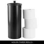 iDesign Freestanding Bathroom Toilet Paper Storage Holder with Lid for 3 Extra Rolls, Matte Black