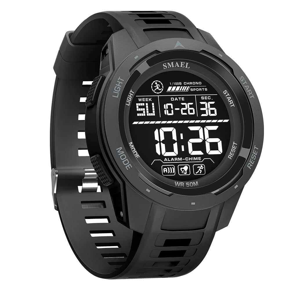 Men's Watches Sports Outdoor Waterproof Military Watch Date Multi Function Tactics LED 46mm Face Alarm Stopwatch for Men (8105 Black All)