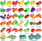 100 PCS Cutting Play Food Toy for Kids Kitchen, Pretend Food Toys for Toddlers, Play Kitchen Toys Accessories with 2 Baskets, Fake Food/Fruit/Vegetable, Birthday Gifts for 3 4 5 Years old Boys Girls
