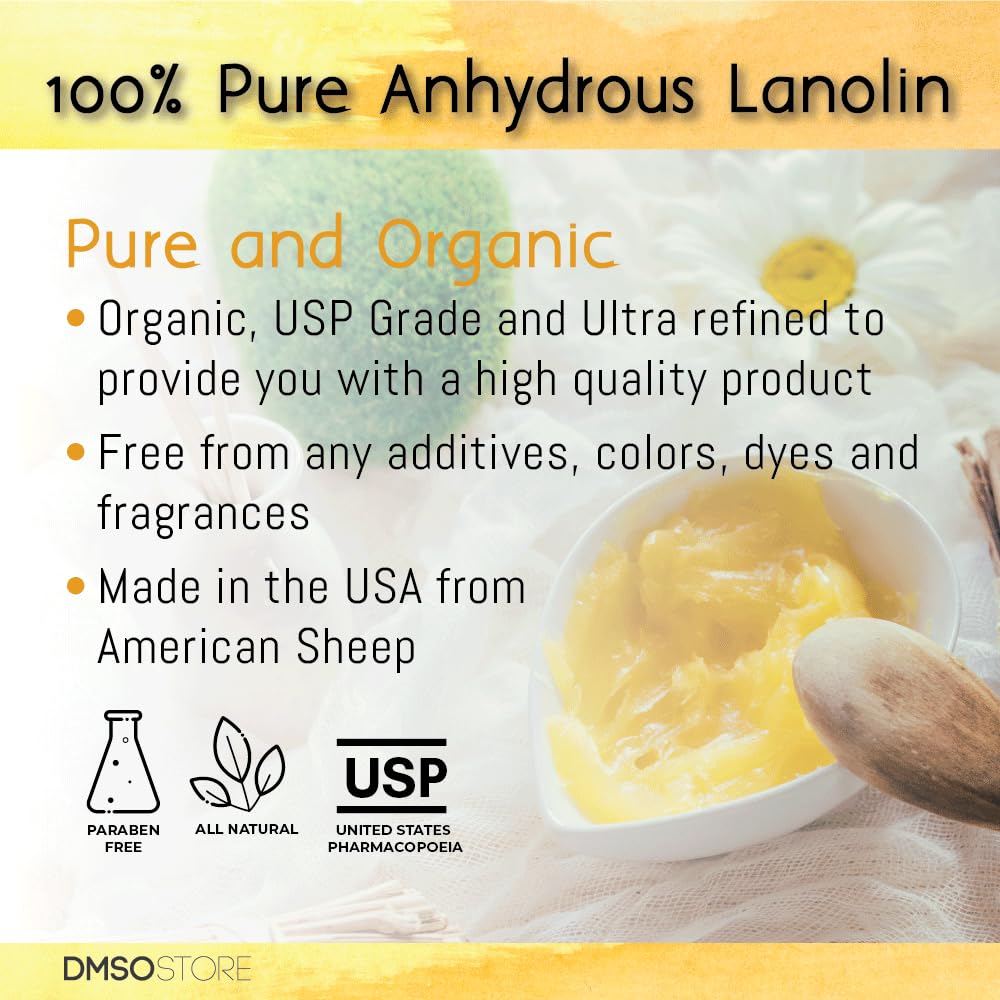 Lanolin 8 oz. Pure 100% USP grade. Skin protectorate and moisturizer that delivers deep hydration and nourishment, excellent as a nipple cream. Made by DMSOStore
