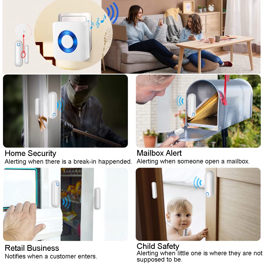 YisTech Caregiver Pager Door Alarms for Dementia Patients/Kids Safety/Home Security,Wireless Door Alarm Sensor for Elderly/Business/Home/Store (Three Sensor One Receiver)
