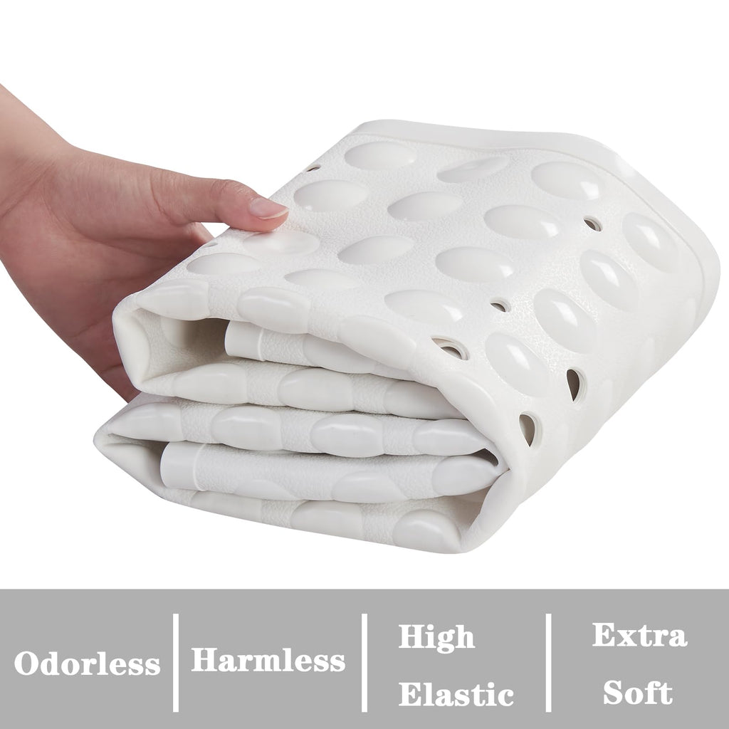 YANZIFLY Bathtub Mat for Shower: Soft Silicone 16 X 40 Inch Bath Mat Non Slip with Suction Cups Tub Mat for Bathroom for Kids Elderly Extra Large Shower matt Machine Washable - White