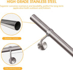 ROTHLEY Metal Stair Railing Handrail: 11.8FT Stainless Steel Hand Railings for Stairs Outdoor Indoor Wall Mount Stair Handrail Complete Kit 1.6" Round Hand Rail for Elderly & Kids (Brushed Finish)