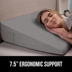 GORILLA GRIP Bed Wedge Ergonomic Sleeping Pillow, Soft Dual Layer Memory Foam, Stay in Place Dots, Breathable, Headboard Triangle Sleep Support for Reading Acid Reflux Anti Snoring, 7.5in Gray