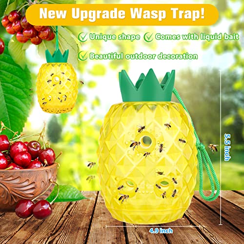Wasp Trap Bee Traps Catcher, Wasp Traps Outdoor Hanging, Wasp Repellent Trap Deterrent Killer Insect Catcher, Non-Toxic Reusable Hornet Yellow Jacket Trap 2 Pack (Yellow, Pineapple Shape)
