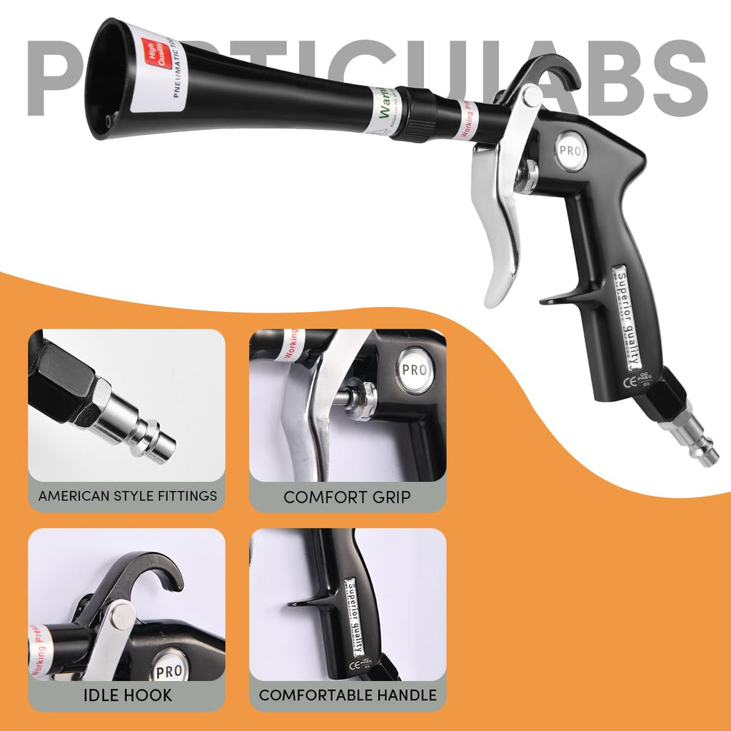 Tornado Air Blow Gun for Car Detailing - High Pressure Dry Cleaning Gun with Brass Nozzle, Quickly Blasts Dust & Dirt, Works with Air Compressor