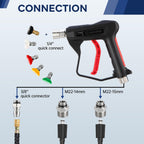 Short Pressure Washer Gun with 1/4" Quick Connector, 4350 PSI High Pressure Washer Gun with 5 Spray Nozzle Tips, 3/8'' Male Plug and M22-14/15mm Fittings, Power Washer Gun Compatible with Foam Cannon