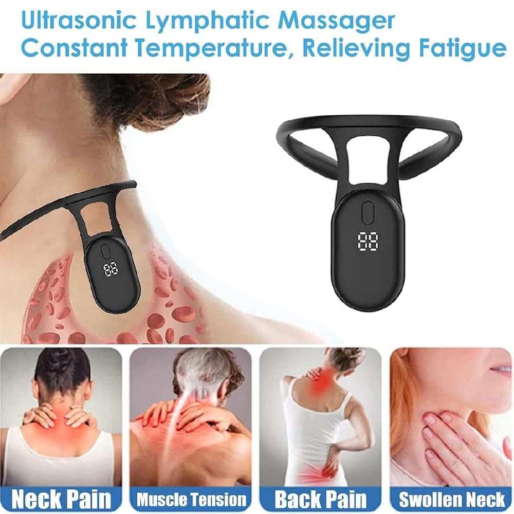 Neckease Ultrasonic Lymphatic Soothing Neck Instrument, 2025 Best Neckease Ultrasonic Lymphatic Necki, Massager to Correct Posture and Soothe Spinal Cord (2 Pcs Black)