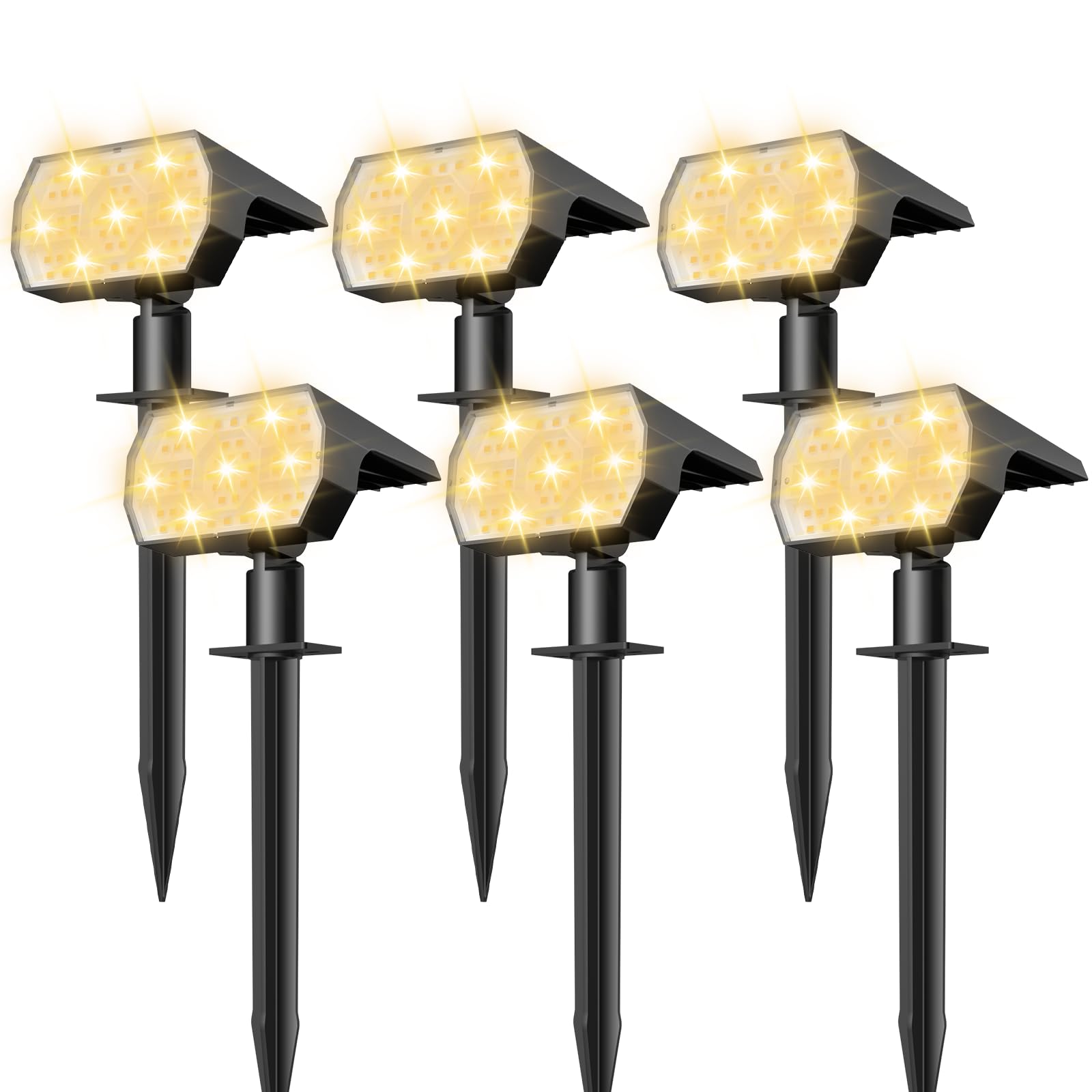NYMPHY Solar Lights Outdoor Waterproof IP68, 56 LED 3 Lighting Modes Solar Powered Garden Yard Spot Solar Lights for Christmas Outside Landscape- 6 Pack (Warm White)