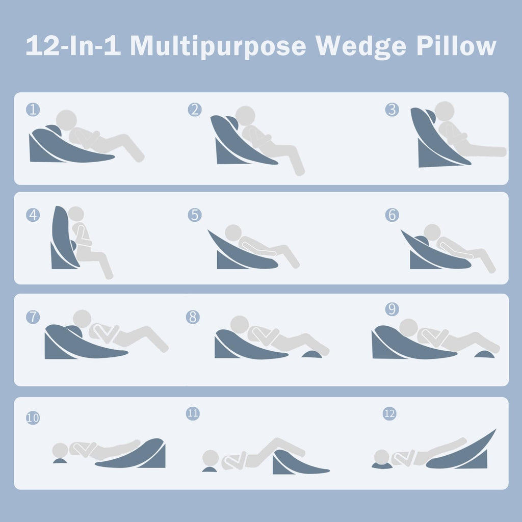SlumbayTale Bed Wedge Pillow for Sleeping, 12&18&25 Inch Adjustable Height Memory Foam Wedge Pillow for After Surgery, 12-in-1 Wedge Pillow for Acid Reflux, Snoring, Gerd, Back Pain