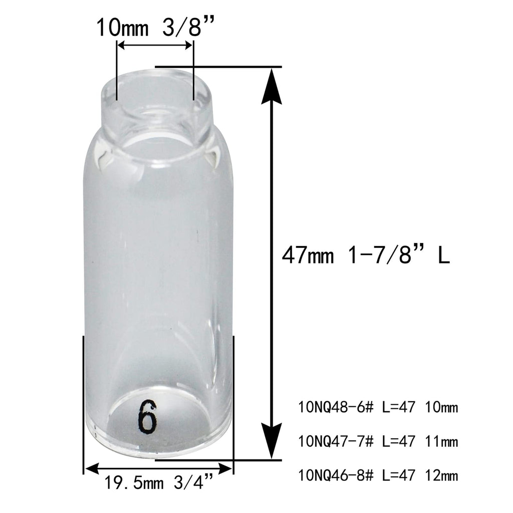 RIVERWELD Clear Quartz Nozzle 10NQ48-6# 10N47#7 10N46#8 Pyrex Glass TIG Cups 47mm 10NQ47-7# for SR WP 17 18 26 TIG Welding Torches 3pcs