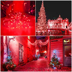 YAOZHOU Red Solar Christmas String Lights Outdoor Waterproof Decorations 100 LED（2 Pack） 8 Modes Copper String Lights Fairy Lights for Valentine's Day, Garden, Patio, Fence, Balcony