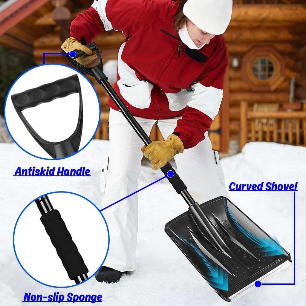 Snow Shovel for Car Driveway, 2024 New Upgrade Snow Shovels for Snow Removal,Snowman Playing and Emergency,Lightweight Portable Adjustable Large Capacity Shovel Perfect for Garden,Christmas (Black)