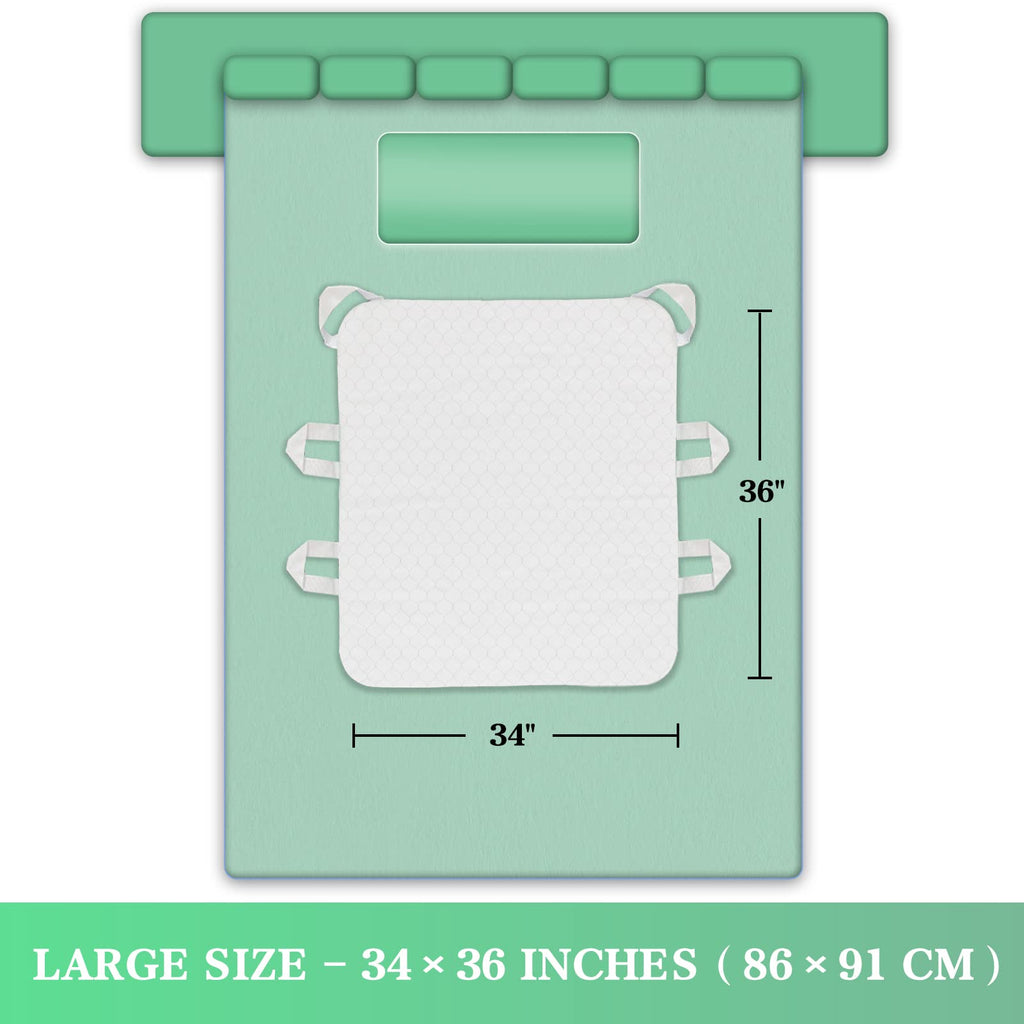 MILDPLUS Washable Bed Pads with 6 Sturdy Handles 34”×36” Extra Large Reusable Underpads 4-Layers Leakproof Chucks Pads Washable for Incontinence (Green,1 Pack)