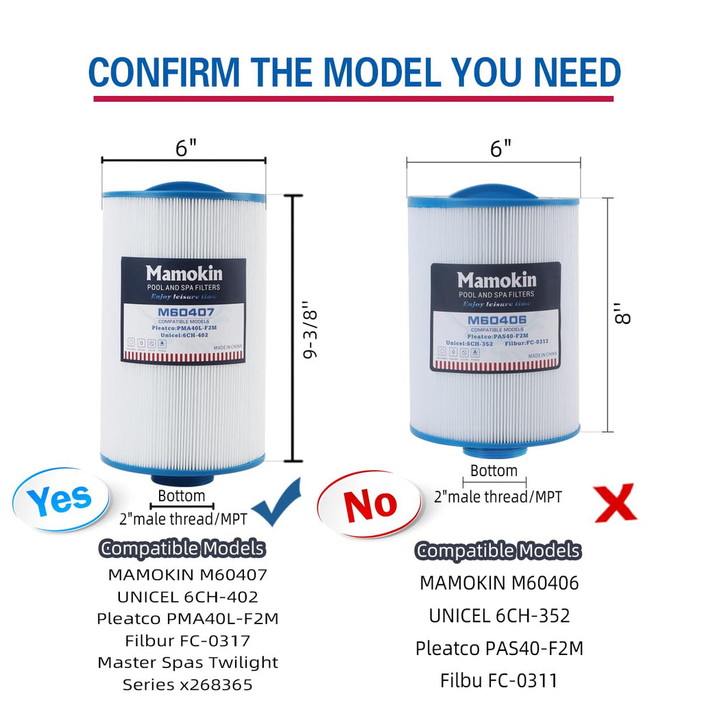 Mamokin Spa Filter 6CH-402 Replaces PMA40L-F2M, Master Spas Twilight X268365, X268543, X268511, X268514, Unicel 6CH-402, Filbur FC-0317, 2" Male Thread/MPT Hot Tub Filter 2PACK