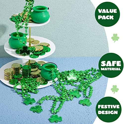 JOYIN 24 Pcs St Patricks Shamrock Necklaces, Green Clover-Shaped Bead Necklace with Pendant for St. Patrick's Day Party Supplies Dressing-up Accessories Party Favors, Irish Leprechaun Plastic Jewelry