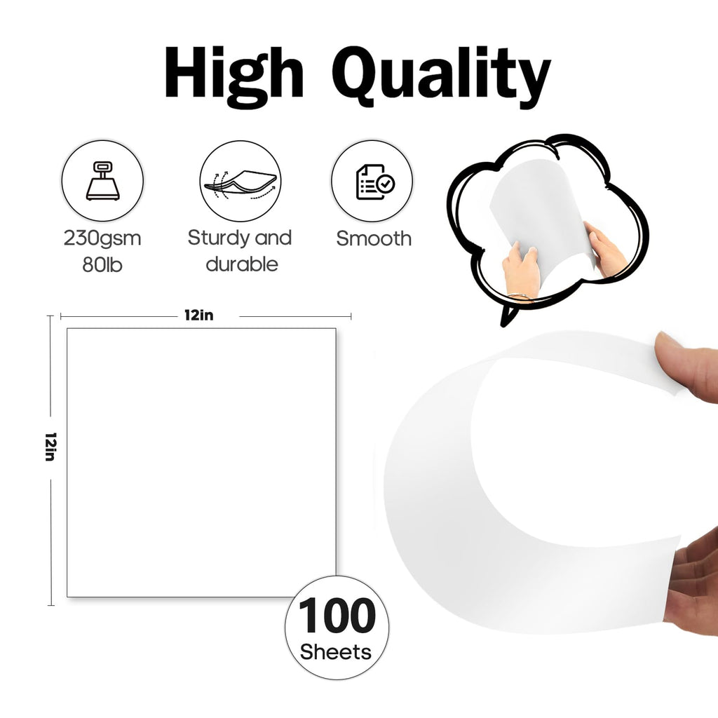 White Cardstock 12x12-100 Sheets Cardstock Paper, Goefun 80lb White Card Stock Paper for Card Making, Cricut, Crafting, Scrapbook, Photo Albums