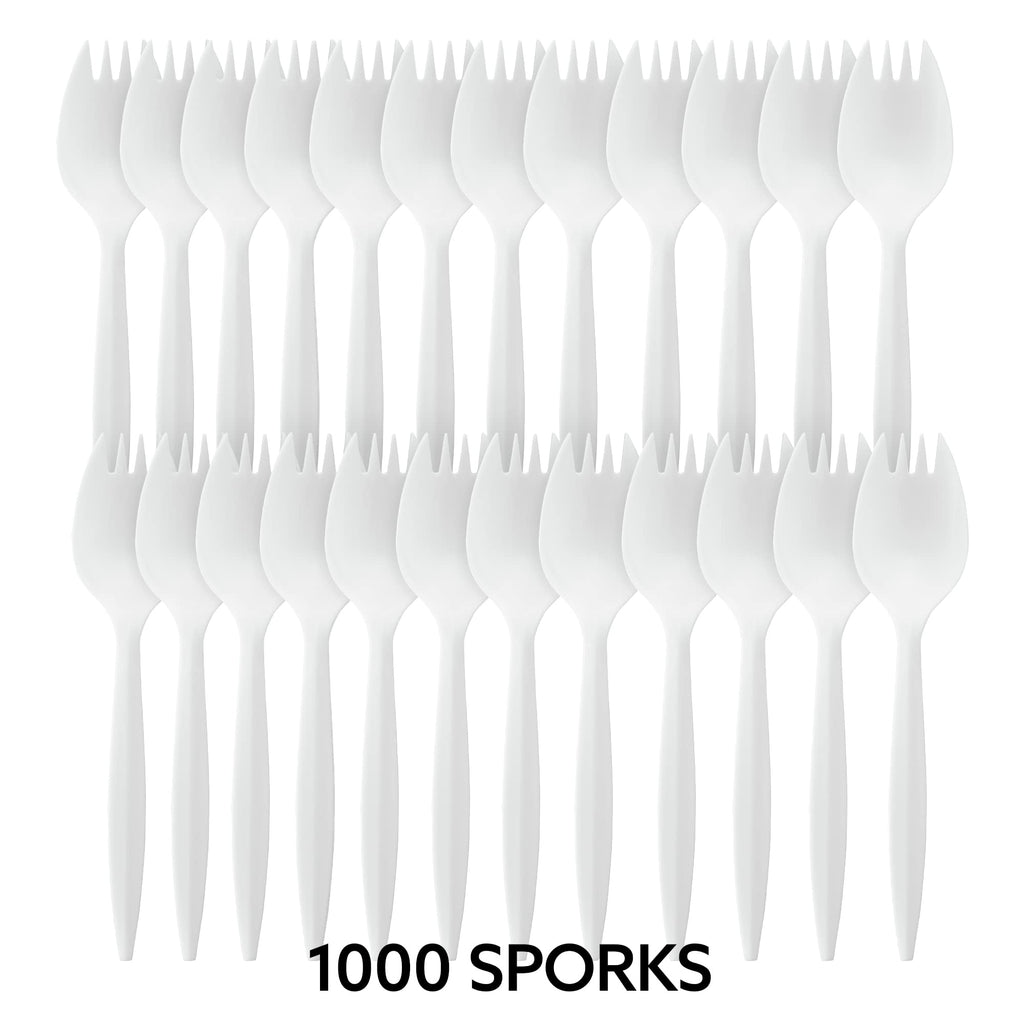 Plasticpro Cutlery Plastic Sporks Medium Weight Disposable Silverware White (1000 Count)