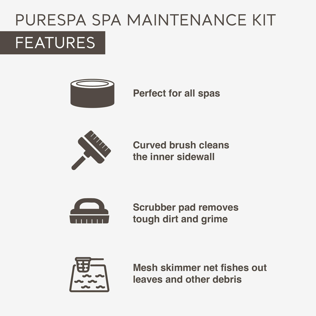 Intex PureSpa Hot Tub and Spa Maintenance Accessory Kit with Curved Brush, Mesh Net Skimmer, and Scrubber for Inflatable PureSpa Home Hot Tubs
