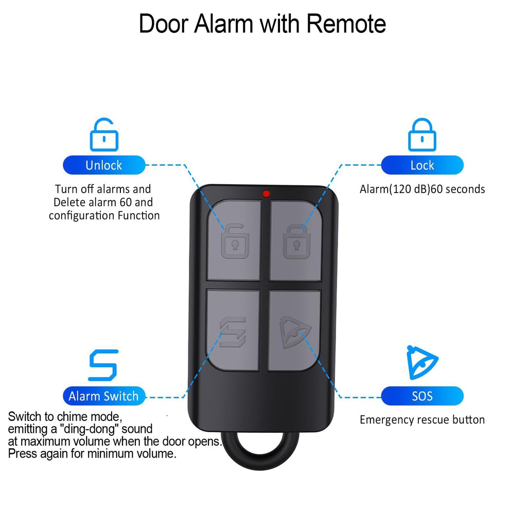 Door Alarms with Remote When Opened 2-Pack, 120dB Door/Window Opening Sensor for Kid Safety/Home Security, House/Apartment/Business Entry/Pool Sliding Door, Monitor Alert for Dementia/Elderly, Black