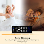 JALL 16" Large Digital Wall Clock Timer, Remote Controll, 2 Alarms, LED Display, 8 RGB Color, Auto DST, Temperature for Living Room, Bedroom, Desk, Mounted, Gift for Elderly (White Blue, 16 inches)