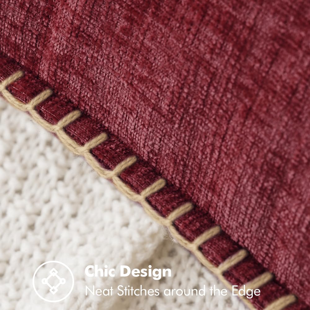 MIULEE Pack of 2 Couch Throw Pillow Covers 18x18 Inch Burgundy Red Farmhouse Decorative Pillow Covers with Stitched Edge Soft Chenille Solid Dyed Christmas Pillow Covers for Sofa Bed Living Room