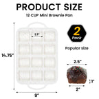 Vinino Silicone Brownie Pan With Dividers, 2 Pack Mini Loaf Pan for Baking Individual, Nonstick 12 Cups Square Muffin Cupcake Pans with Metal Reinforced Frame-Cream