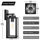 Outdoor Wall Light Fixtures, Exterior Waterproof Lanterns, Porch Sconces Wall Mounted Lighting with E26 Sockets & Glass Shades, Modern Matte Black Wall Lamps for Patio Front Door Entryway, 2-Pack