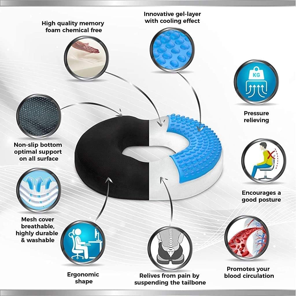 Donut Pillow Seat Cushion Orthopedic Design| Tailbone & Coccyx Memory Foam Gel Pillow | Pain Relief for Hemorrhoid, Pregnancy Post Natal, Surgery, Sciatica, for Home Car or Office Chairs by Lexia