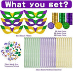 MGparty 168 PCS Mardi Gras Accessories - Masks Beads Necklaces Coins Tattoos Carnival Parade Masquerade Party Decorations Supplies