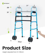 OasisSpace Heavy Duty Folding Walker, Bariatric Walker with 5 Inches Wheels for Seniors Wide Walker Supports up to 500 lbs [Walker Accessories Included] (Heavy duty size)