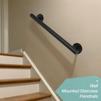 Purife 1.6 FT Black Metal Heavy Duty Stair Railing Indoor, Wall Mounted Iron Staircase Handrail - Hand Railings Kit for Garage, Basement, Porch Steps, Outdoor Deck Rails, Safety Grab Bars for Elderly