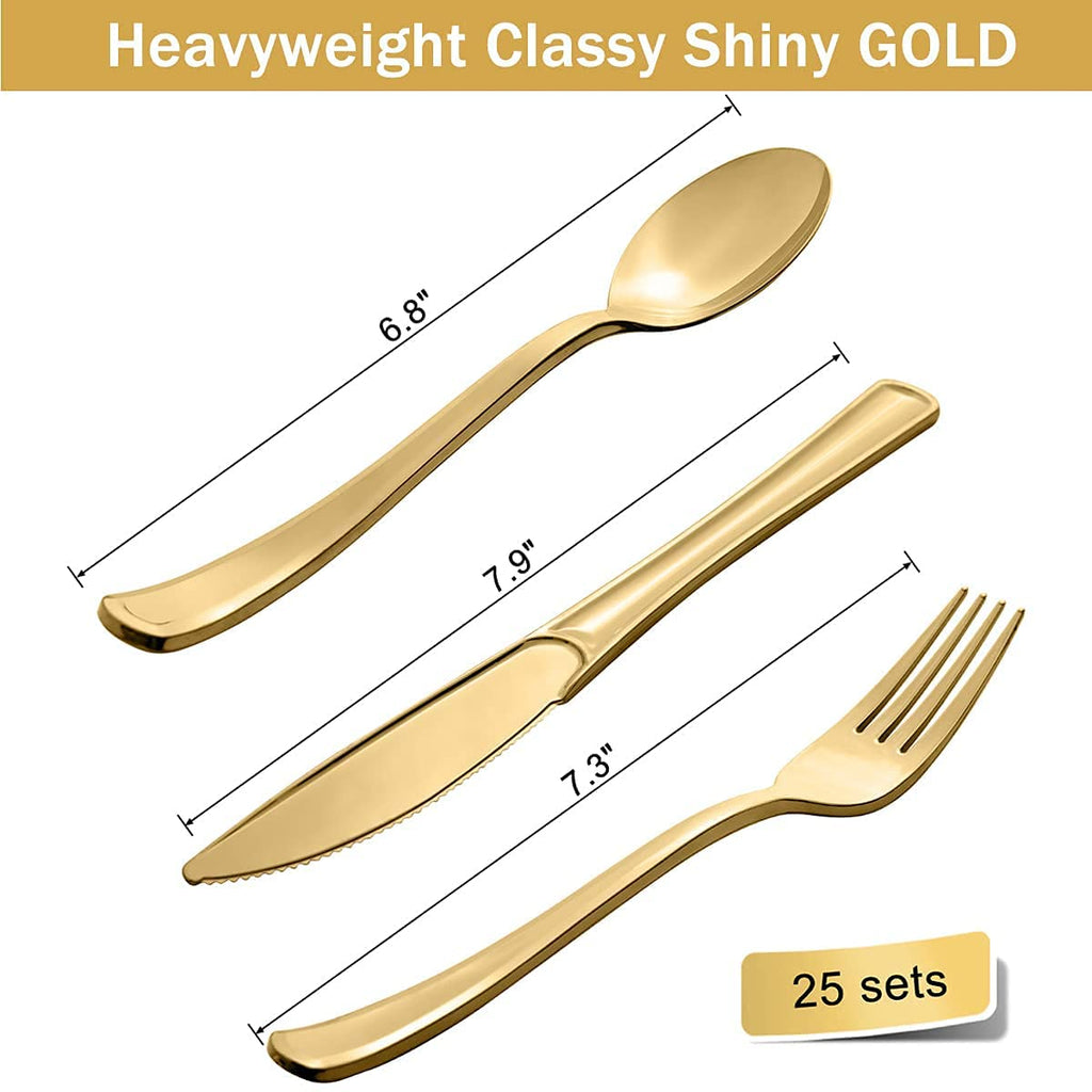 HOMIX Purple and Gold Party Supplies 175 Pieces Disposable Purple Paper Plates Napkins Cups, Gold Plastic Forks Knives Spoons for Mardi Gras, Birthday Decor, Cocktail Party