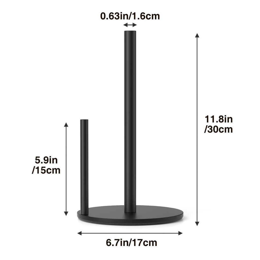 Paper Towel Holder Black, Premium Stainless Steel Kitchen Roll Dispenser, Countertop Roll Organizer with Weighted Base