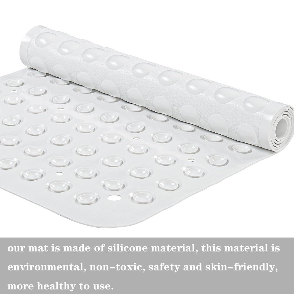 YANZIFLY Bathtub Mat for Shower: Soft Silicone 16 X 40 Inch Bath Mat Non Slip with Suction Cups Tub Mat for Bathroom for Kids Elderly Extra Large Shower matt Machine Washable - White