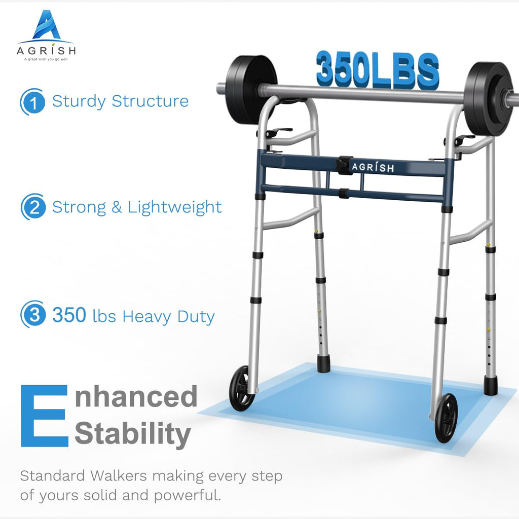 Agrish Narrow Walkers with Storage Bag - FSA/HSA Eligible Width Height Adjustable Walker, Lightweight Folding Walkers, Walkers for Seniors Handicapped & Disabled, Up to 350 lbs